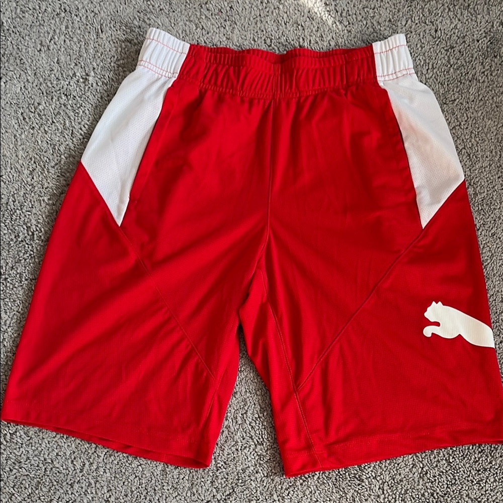 Puma Red and White Athletic Shorts Lightweight Performance